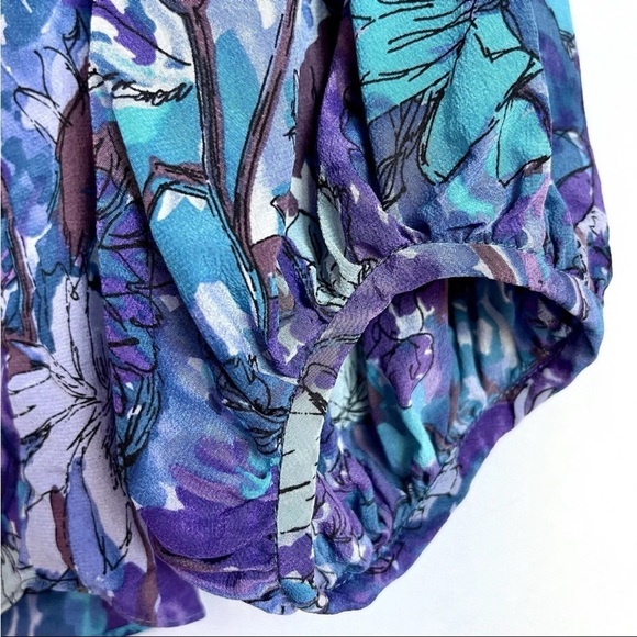 Rebecca Taylor Sz 6 Silk Top Blouse Abstract Floral Boho 3/4 Sleeve Peasant - Picture 11 of 16